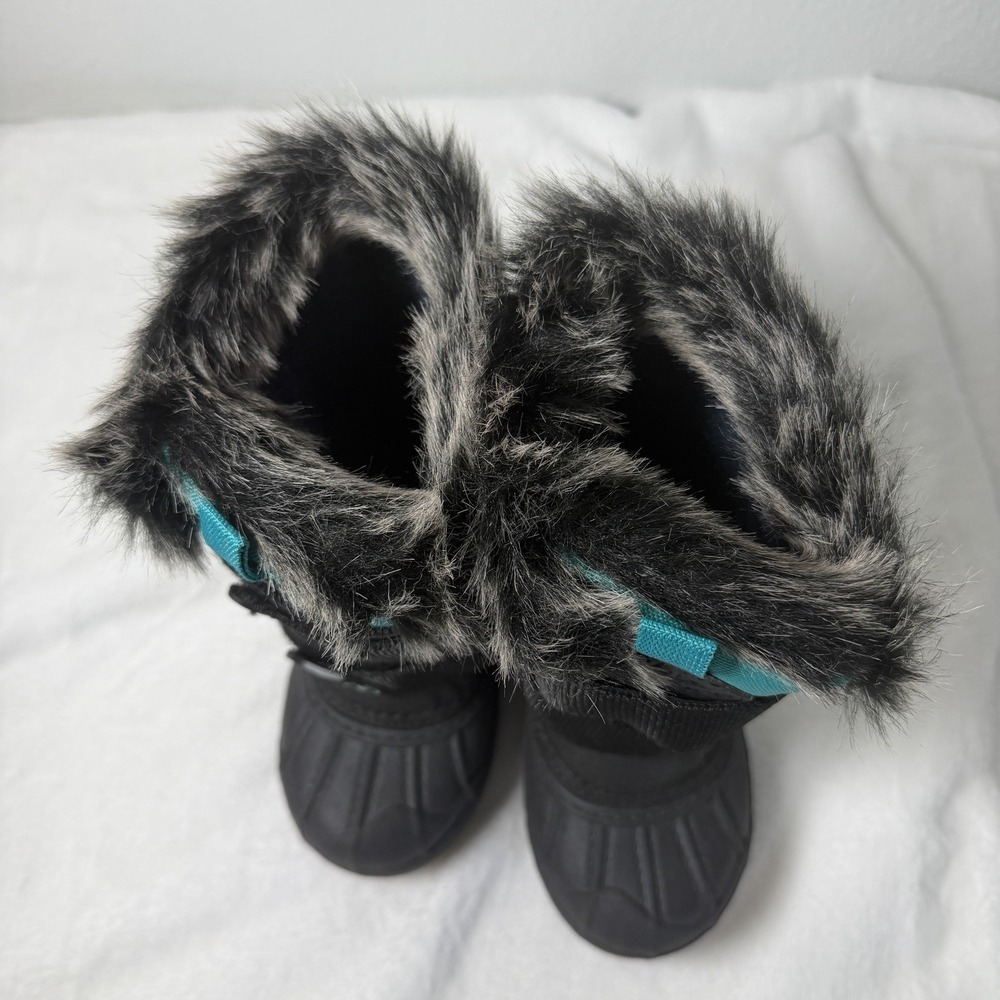 Quechua Little Kids Snow Boots Size 10 Black And Teal Faux Fur Lining Activewear - Picture 8 of 8